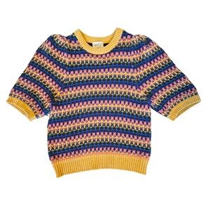 Universal Thread crocheted, colorful puff shoulder quarter sleeve sweater size M